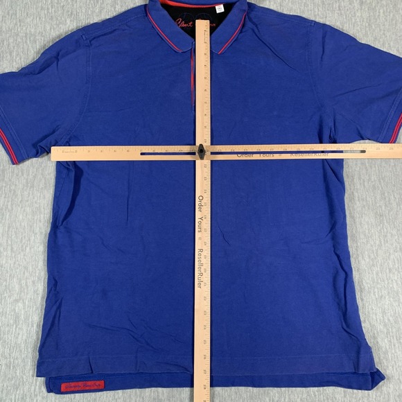 Robert Graham Polo Shirt Mens 2XL Blue Classic Fit Short Sleeve Cotton Red Trim - Picture 6 of 11